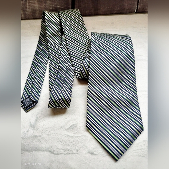 Nautica Silk Necktie Tie Blue Gray Green Stripes Preppy Made in USA - Picture 1 of 7